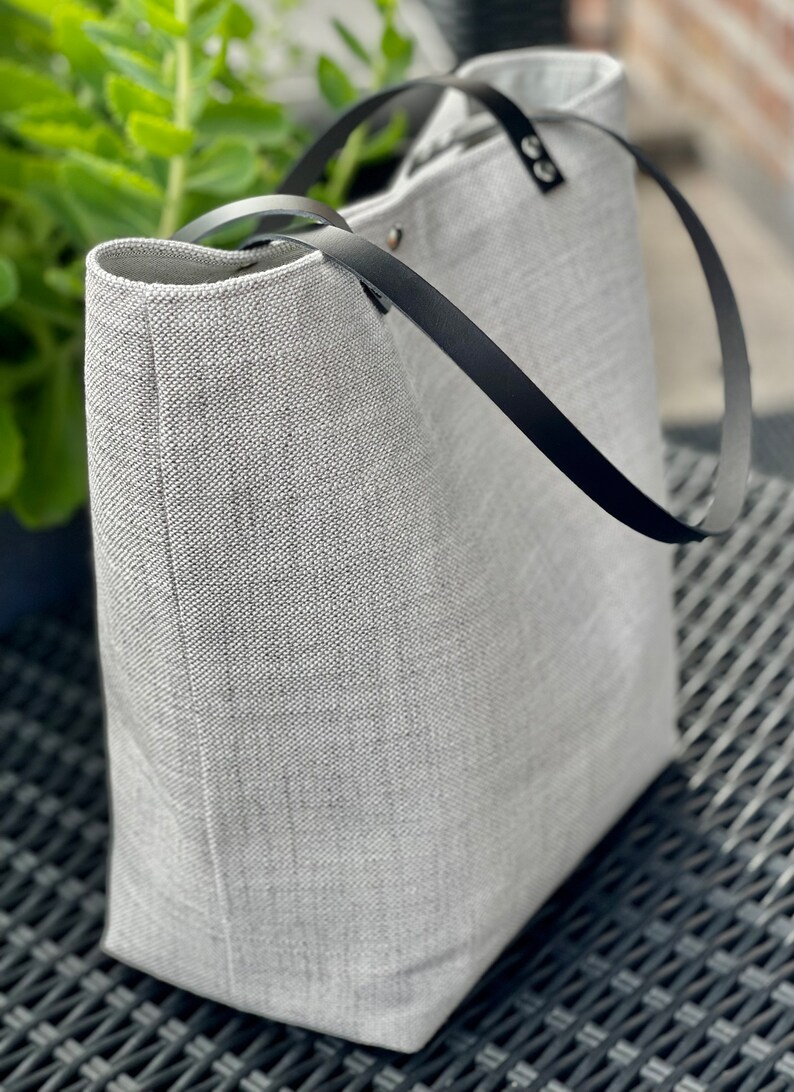 Pearl gray minimalist bag, fabric and leather bag, zipper pocket image 5