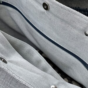 Pearl gray minimalist bag, fabric and leather bag, zipper pocket image 9