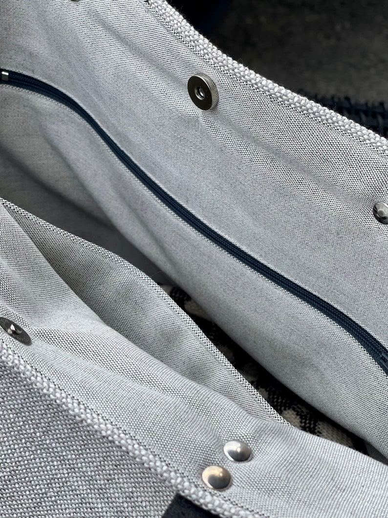 Pearl gray minimalist bag, fabric and leather bag, zipper pocket image 9