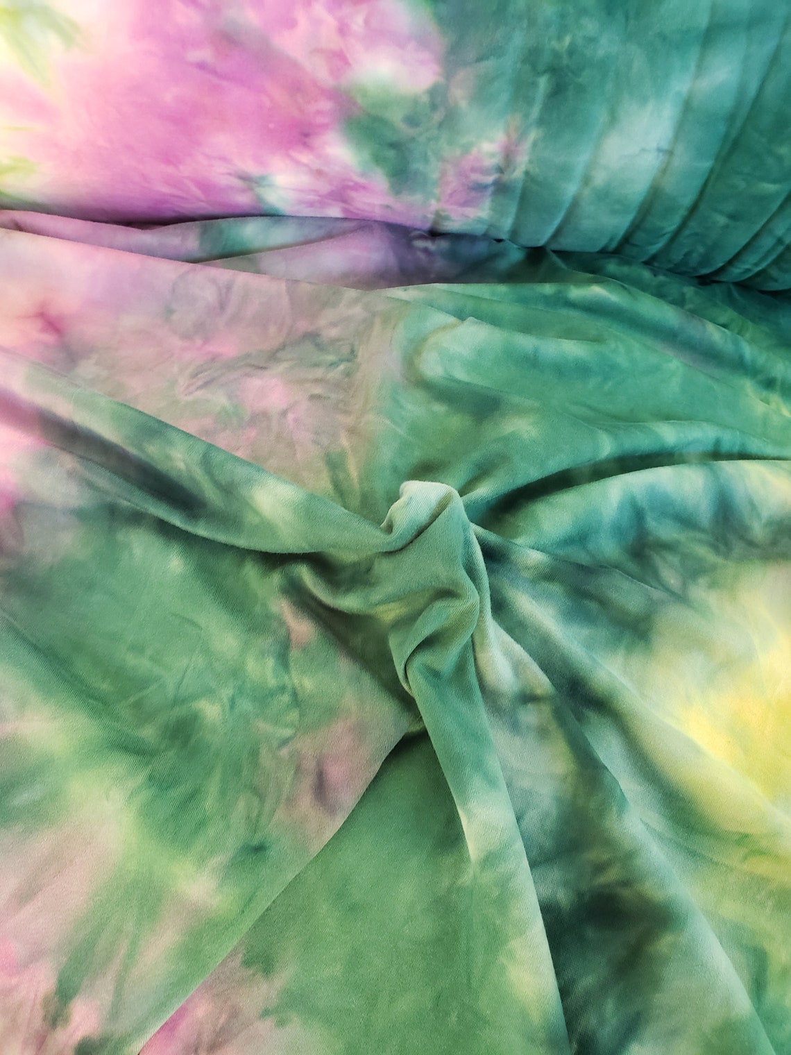 Green Tie Dye Fabric Tie Die Knit Soft Brushed Tie Dye Etsy