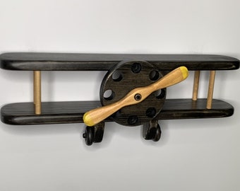 Wood Airplane Shelf / Black Biplane