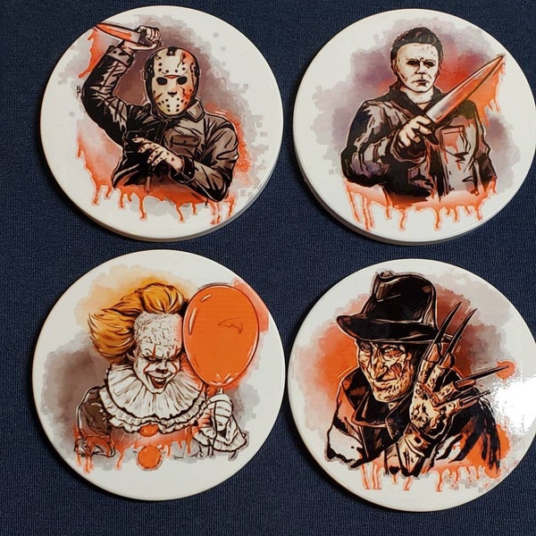 Horror Boys Spooky Coasters / Horror  Movie Coaters/Freddy Kruger Coasters / Jason Voorhees coasters / Michael Myers Coasters / Pennywise