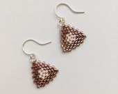 Handmade seed beed drop earrings in creamy opaque rose and silver lined rose.