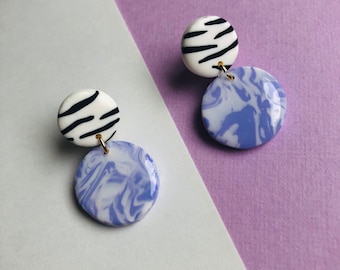 Retro Earrings | Handmade Polymer Clay Earrings statement earrings colour dangle earrings | Pattern clash