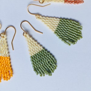 Seed Bead Fringe earrings Handmade statement earrings drop dangle earrings mothers day gift for her green ohrringe boho image 4