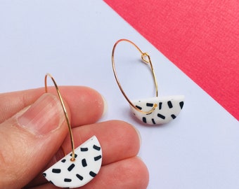 Medium Retro Hoop Earrings | Handmade statement earrings polymer clay earrings dangle earrings mothers day gift for her