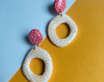Retro organic shape Earrings | Handmade Polymer Clay Earrings statement earrings colour dangle earrings | Monochrome