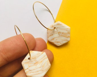 Marble Hoop Earrings | Handmade statement earrings polymer clay earrings dangle earrings mothers day gift for her