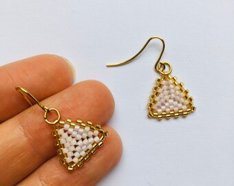 Handmade Triangle Seed Bead Earrings, miyuki delica, beaded earrings, dangle, geometric, triangles triangular shaped