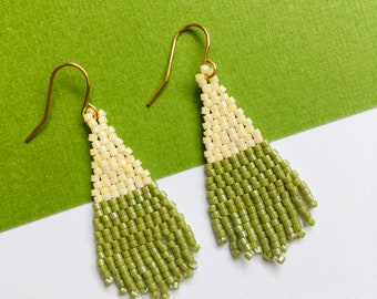 Seed Bead Fringe earrings | Handmade statement earrings drop dangle earrings mothers day gift for her green ohrringe boho