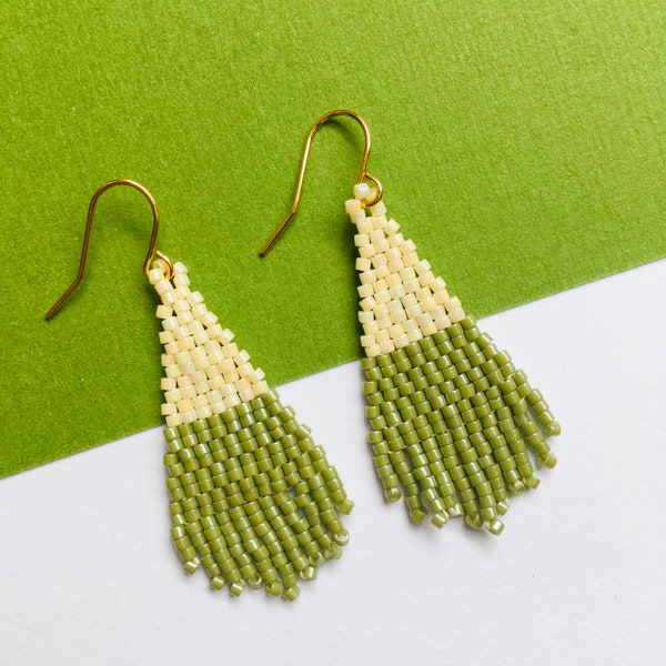 Seed Bead Fringe earrings | Handmade statement earrings drop dangle earrings mothers day gift for her green ohrringe boho