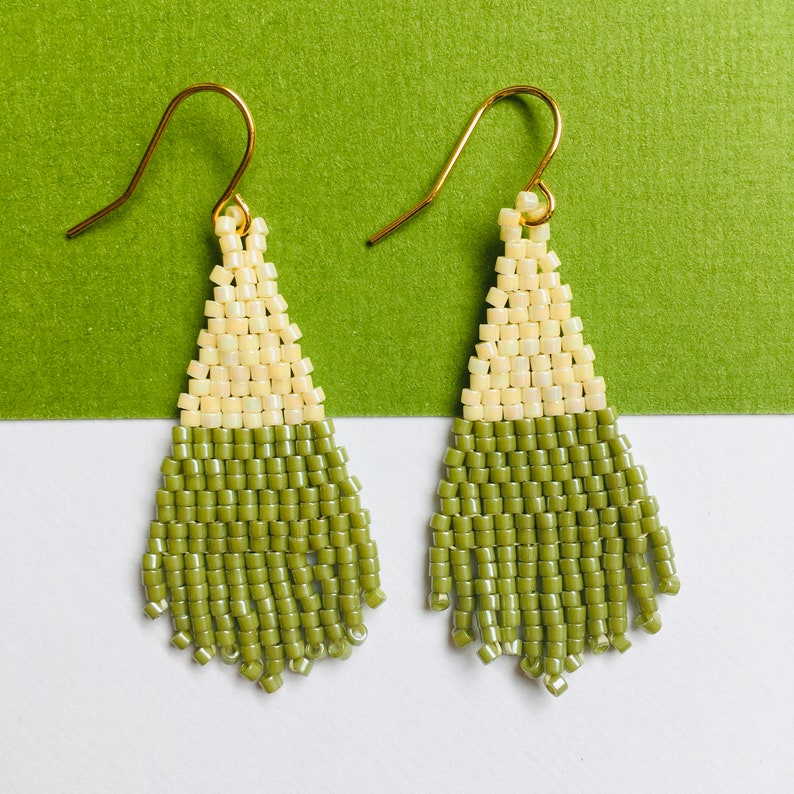 Seed Bead Fringe earrings Handmade statement earrings drop dangle earrings mothers day gift for her green ohrringe boho image 2