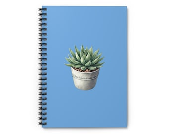 Aesthetic Succulent Spiral Notebook - Perfect for Journaling, Note-taking, Gift for Plant Lovers, Cute Stationery, Blue Cover