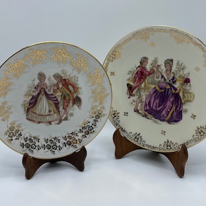 2 Fine Porcelain Plates from Limoges Impériale Signed Ets CHADELAUD Scènes galantes / 1950s France