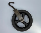 Large French well pulley late 19th cast iron - wrought iron France