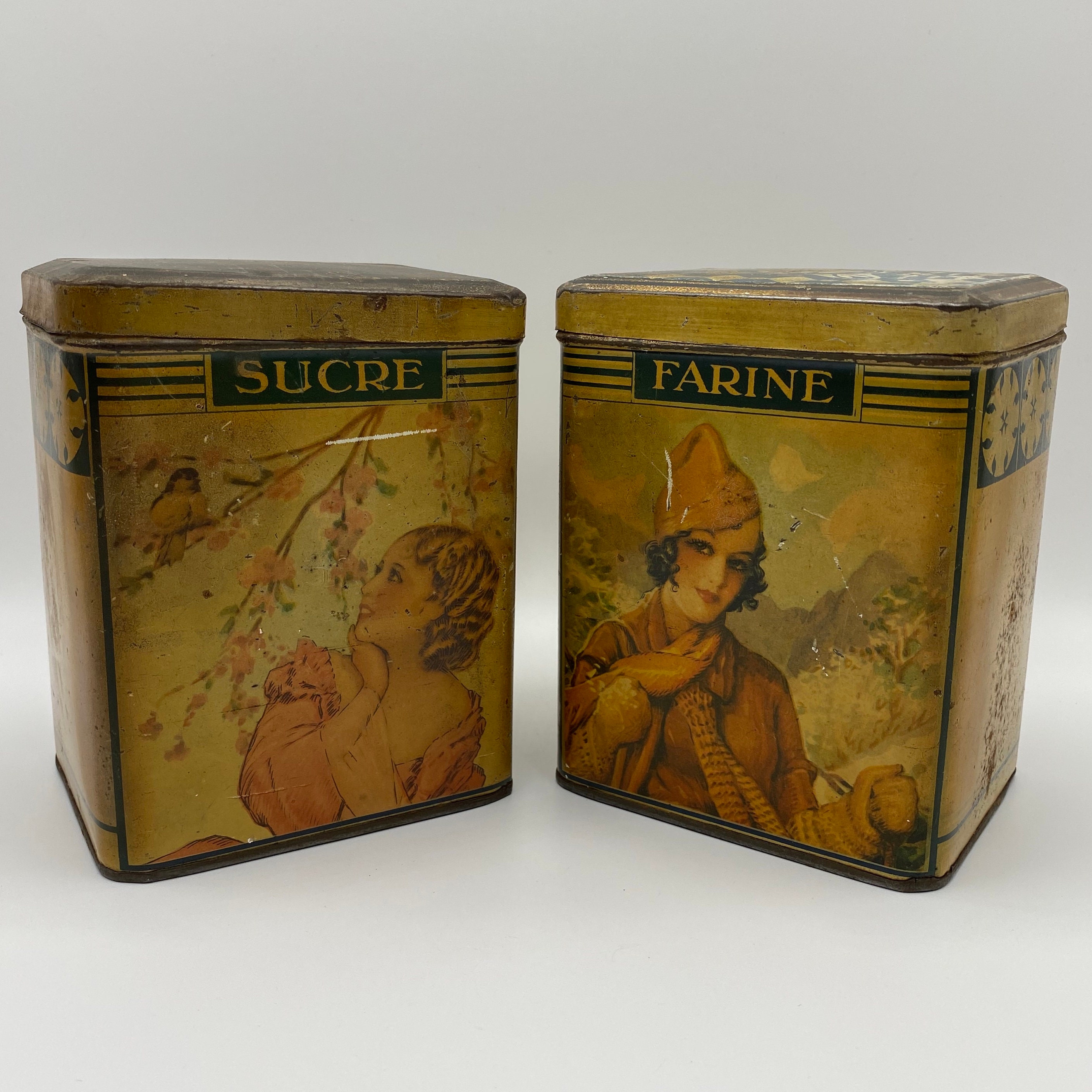 2 X Boîtes Vintage Lithographiées/Docks de Cahors Femmes Épices Début 19Ème