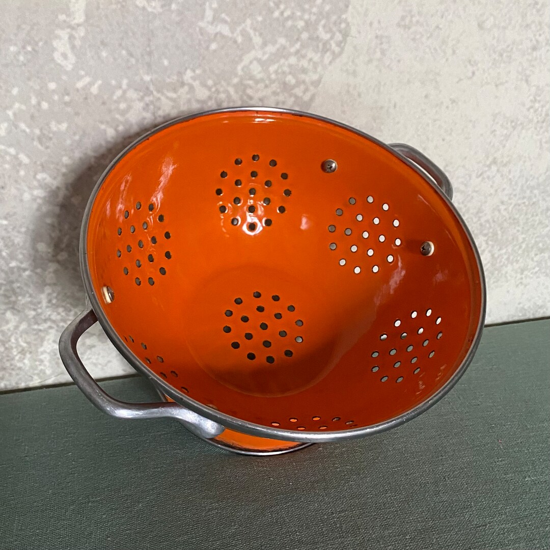 Original Enamel Colander From the 70s / Orange / France / Etsy