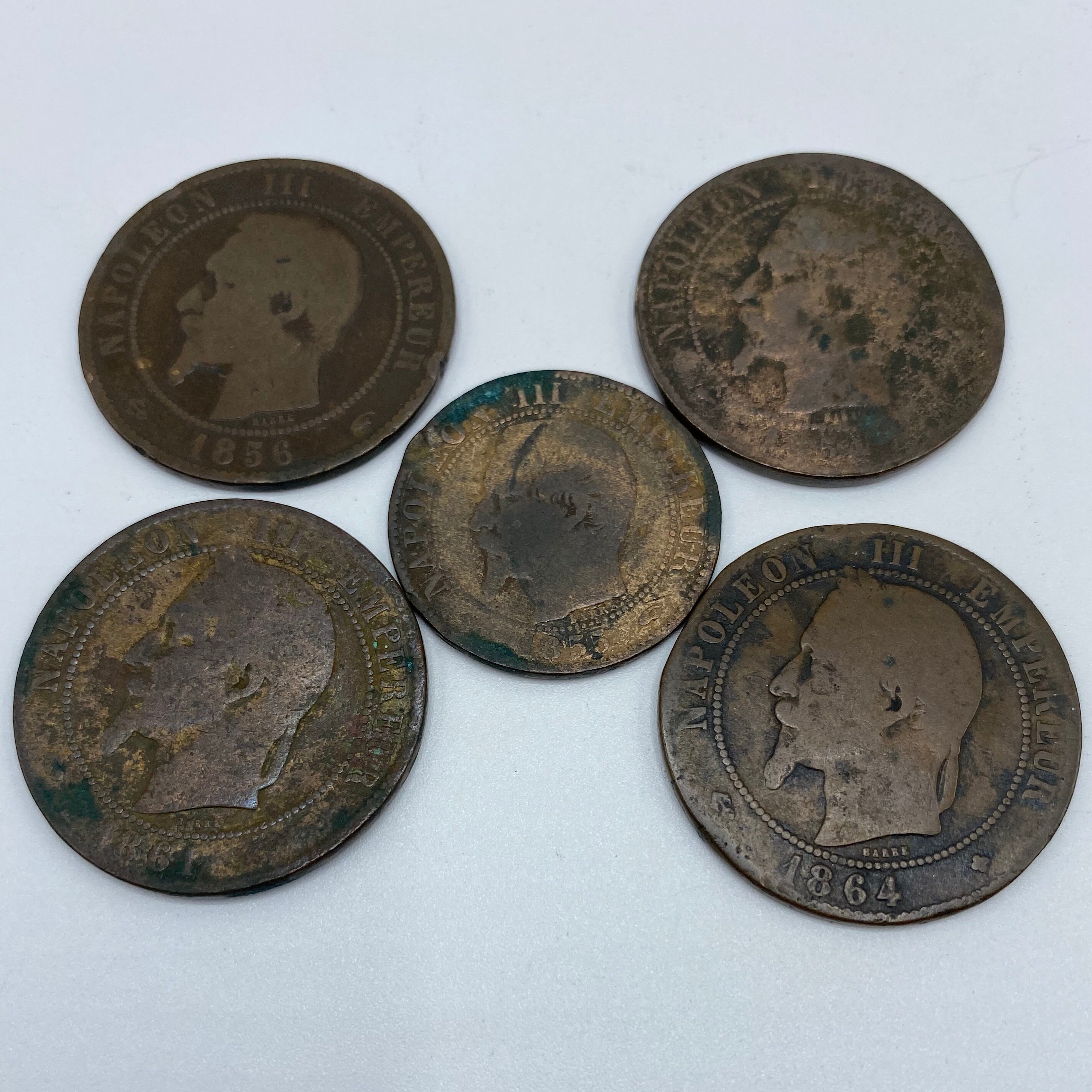 Ensemble de 5 Pièces Napoléon Iii 1853 à 1864/France et 10 Centimes