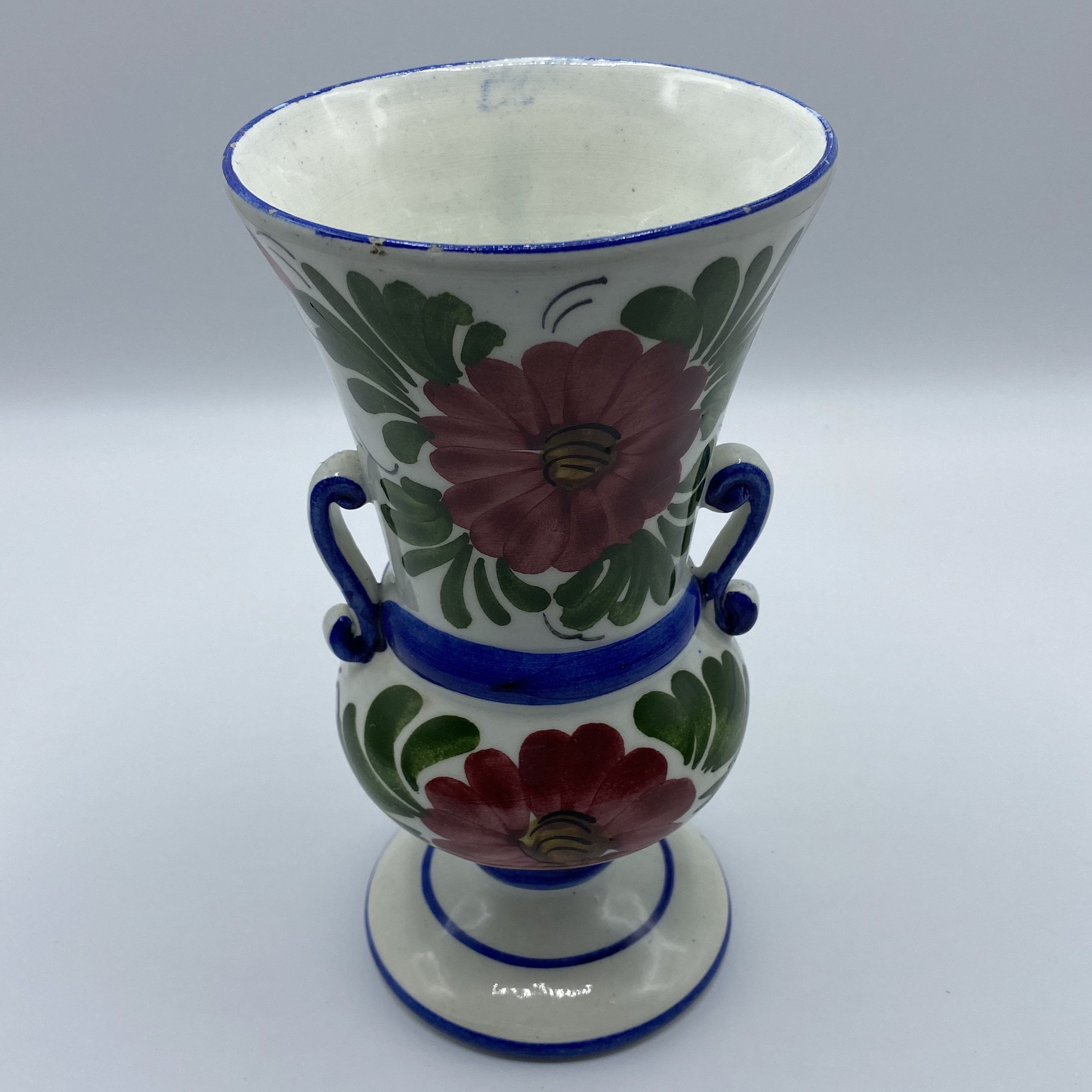 Vase Antique Des Années 60 en Poterie Ornée Peinte à La Main France