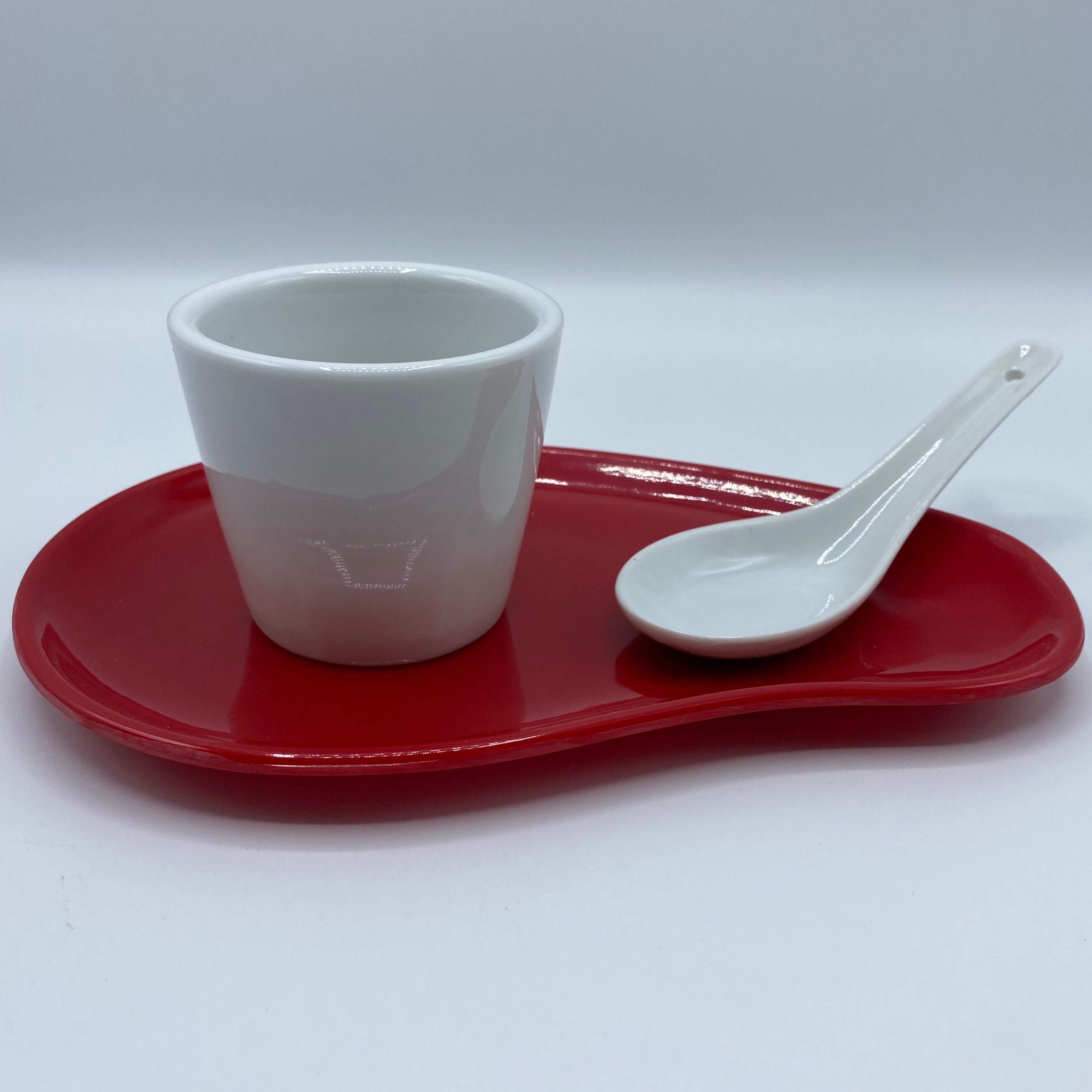 6 Sets de Café Expresso | 3 Pièces Chacun Porcelaine Blanche/Plateau Cuillère Verrine