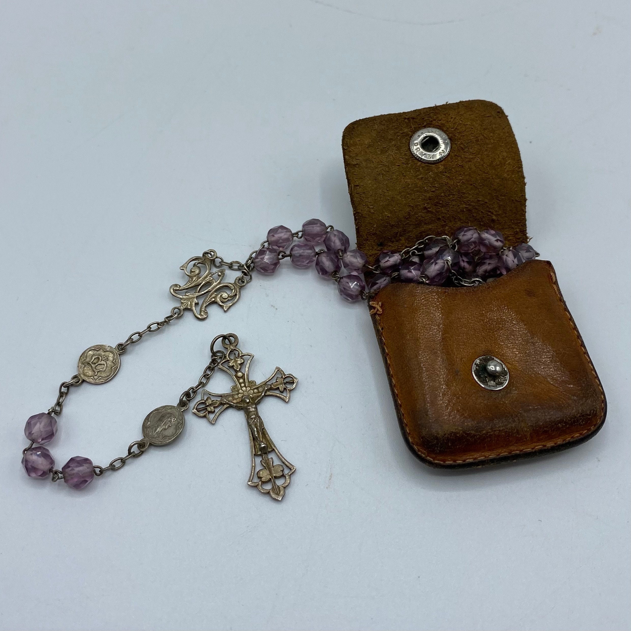 Chapelet de Marie en Argent et Étui Cuir/Fin Du 19Ème Siècle Prière