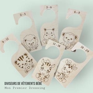 Séparateurs de vêtements bébé en bois gravé – Organisation de garde-robe, Animaux adorables, Cadeau naissance