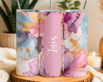 Personalized insulated tumbler – Name of your choice – Colorful floral tumbler – Gift for women, bachelorette parties, teachers – 590 ml