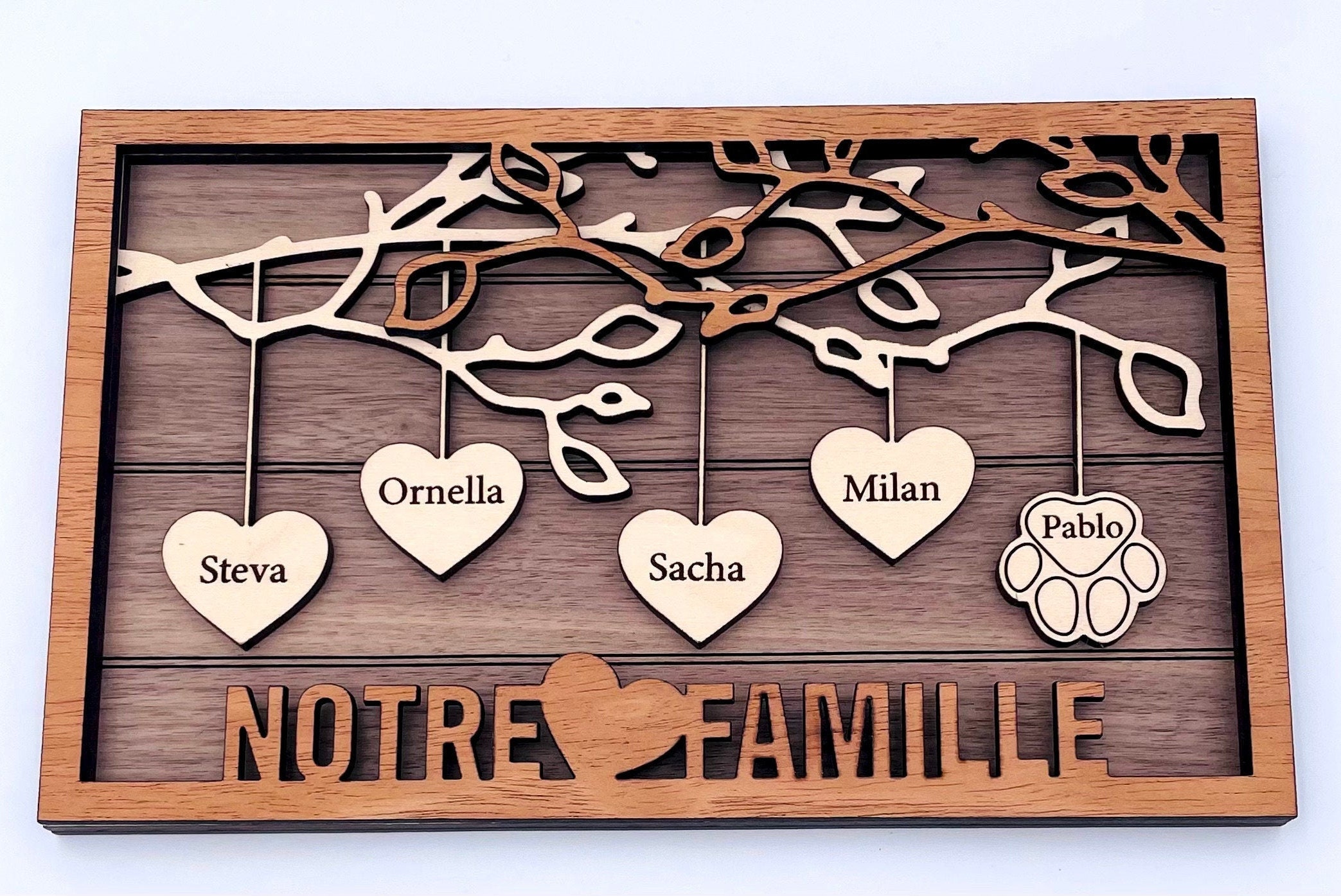 Cadre Familiale et Animaux de Compagnie Personnalisé en Bois