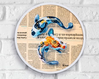 Preppy Coastal Decor Coastal Fish Artwork, House Warming Gift, Minimalist Nautical Wall Art Unique 3D Oil Painting Cafe Decor Newspaper Art