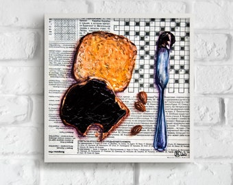 Impasto Oil Painting: Toast & Bread Still Life on Newspaper (8x8)