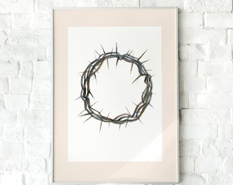 Crown Thorns Watercolor Painting Hand painted Artwork Jesus Christ God Christian Wall Art Decor Original Art Thorn Crown Religious Baptism