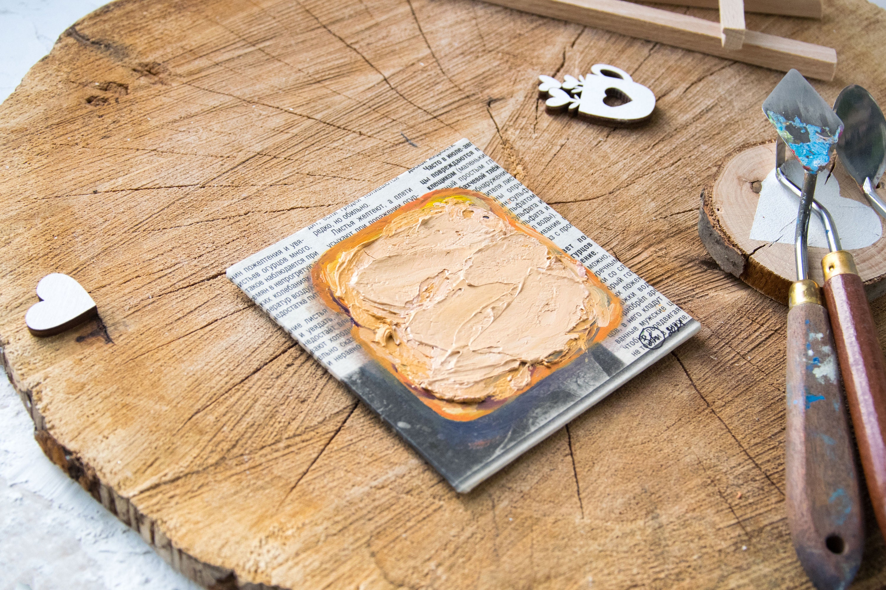 Peanut Butter Painting Bread Original Oil Art 4 by 4 Newspaper Etsy