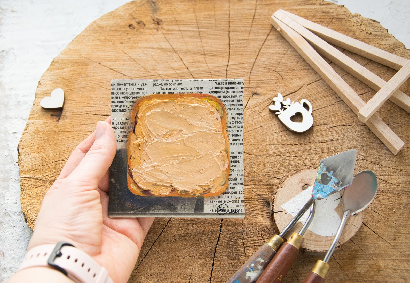 Peanut Butter Painting Bread Original Oil Art 4 by 4 Newspaper Etsy