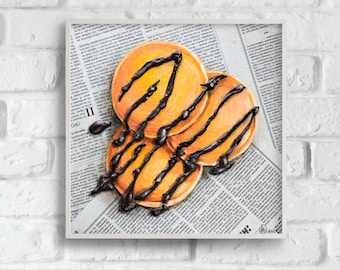 Pancake Art Newspaper 3D Oil Painting Gift Ideas Father Dad Kitchen Artwork Food Unique New Home Decor Coffee Brunch Wall Art Sweet Fine Art