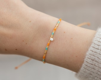 Colorful beaded bracelet "Triton's Daughter" | Miyuki Delica glass beads | Cotton bracelet | adjustable macrame knot