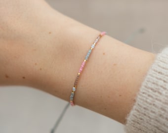 Colorful beaded bracelet "Gray & Pink" | Miyuki Delica glass beads | Cotton bracelet | adjustable macrame knot | in silver or gold