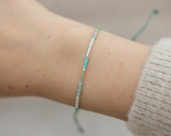 Colorful beaded bracelet "Silvery Sage" | Miyuki Delica glass beads | Cotton bracelet | adjustable macrame knot
