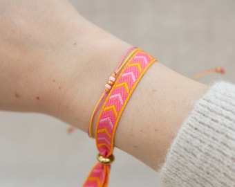Bracelet set "The Neon Edit" | Glass seed beads | Gold | Cotton bracelet | Adjustable macrame knot | Jewelry band