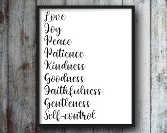 The Fruits Of The Spirit Sign, Love Joy Peace Sign, Scripture Printable Sign, Prayer Sign, Bible Scripture Sign, Galatians 5:22-23, Joy Sign