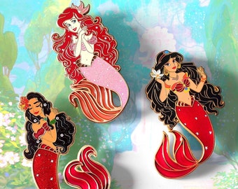 Princesa Disney - Ariel La Sirenita, Moana, Jasmine - Pin Sirenas de Esmalte Duro, Pin Disney Mermaid