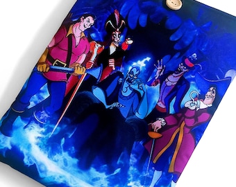 Disney Villains | Book or iPad Sleeve – Gift for readers and Disney Villain fans. Gaston, Jafar, Hades, Hook, Dr. Facilier – Halloween Gift