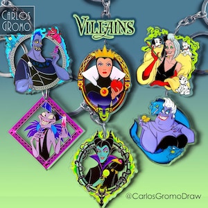 Disney VILLAINS - Böse Königin, Ursula, Cruella de Vil, Maleficent und Hades - Schlüsselanhänger (6cm), Schurken Accessoire