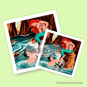 The Little Mermaid, Ariel and Eric - Illustration, Art Prints, Decoration