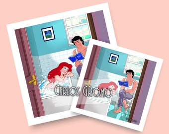 The Little Mermaid, Ariel and Eric - Illustration, Print, princesses, art