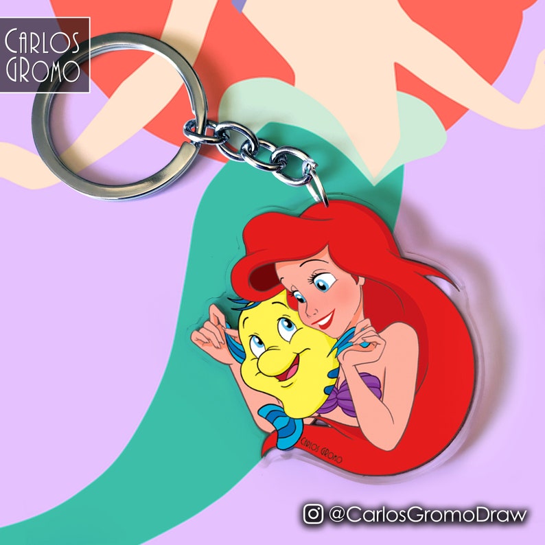 The Little Mermaid Ariel and Flounder Disney Keychain Etsy