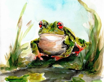Watercolor Painting - frog, holiday, Art, Animal, Illustration, Animal, Animal Paintings, Animals,