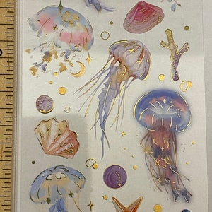 PET Foil Clear Tape with Blue Ocean Stuff, PET Washi Tape Ocean Fish, Pretty Sea Squids Clear Tape, Clear Decorative Tape