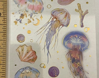PET Foil Clear Tape with Blue Ocean Stuff, PET Washi Tape Ocean Fish, Pretty Sea Squids Clear Tape, Clear Decorative Tape