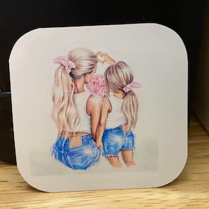 Mother and Daughter Sticker, Bff Sticker, Daughter and mother sticker, blonde mom and daughter with hearts