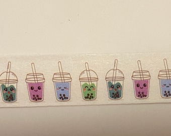 Rolo grande de fita adesiva decorativa multicolorida para chá de bolhas, fita adesiva decorativa para chá de tapioca, fita adesiva decorativa fofa para chá.